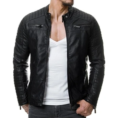 Abbildung von Redbridge Herren Jacke Übergangsjacke Biker Lederjacke Echtleder Kunstleder Baumwolle mit gesteppten Bereichen XXL Schwarz