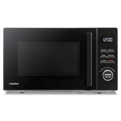 Abbildung von MEDION Mikrowelle mit Grill (20 Liter, 800 Watt, 1000 Watt Grill, 9 Automatik Programme, 5 Leistungsstufen, 95 Minuten Timer, Drehteller, Auftaufunktion, MD12021) schwarz