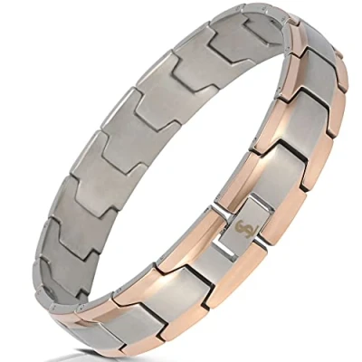 Abbildung von Smarter LifeStyle Elegantes Herren Armband aus chirurgischem Stahl mit breitem Gliederarmband, 4 Farben zur Auswahl Silver &amp; Rose Gold