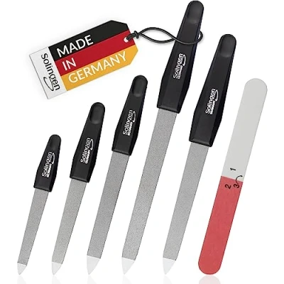 Abbildung von marQus Saphir Nagelfeilen Set Hochwertiges SIX Pack aus Solingen, grobe und feine Seite, 9 bis 17.6 cm Länge Professionelle Saphierfeilen für perfekte Nagelpflege inkl Polierfeile made in Germany