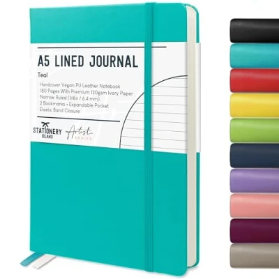 Abbildung von STATIONERY ISLAND Notizbuch a5 Liniert, Journal Hardcover mit 120 g/m² Dickem Papier, 180 Seiten Tagebuch, Notebook für Mädchen, Reisetagebuch, Planen, Lernen, Schreiben