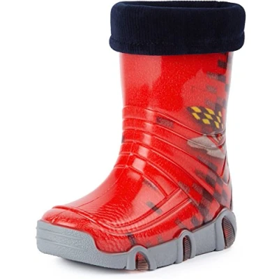 Abbildung von Ladeheid Kinder Mädchen Jungen Gummistiefel gefüttert Swk 16 (Rot Auto, 25/26 EU)