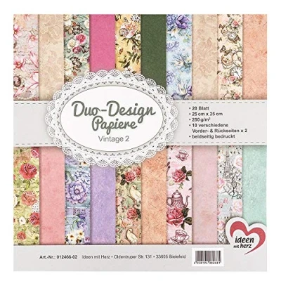 Abbildung von Ideen mit Herz Duo Design Papiere Block 20 Blatt Bastelpapier 25 x cm 250g/m² beidseitig bedruckt Designpapier, Motivpapier ideal für Scrapbooking, Basteln (Vintage 02)