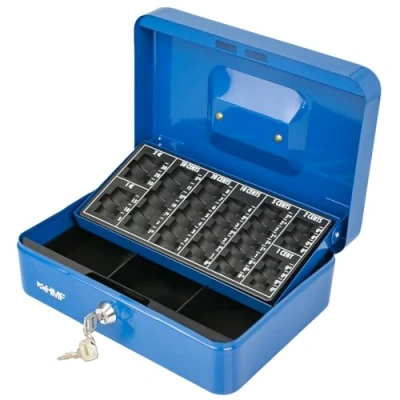 Abbildung von HMF 10022 05 Geldkassette abschließbar mit Münzzählbrett 25 x 18 9 cm Blau