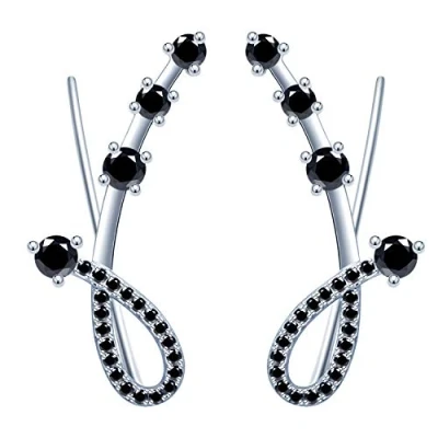 Abbildung von Yumilok Damen Ohrstecker Knorpel Schmuck Ohrklemme Ohrringe Ohrclip 925er Sterling Silber mit Kristall Zirkonia ear cuff für Mädchen schwarz