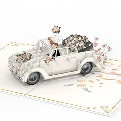 Abbildung von papercrush® Pop Up Hochzeitskarte Hochzeitsauto 3D edel „just married“, Glückwunschkarte zur Hochzeit, Gutschein für Hochzeitsreise &amp; Geldgeschenk, Flitterwochen Geschenk