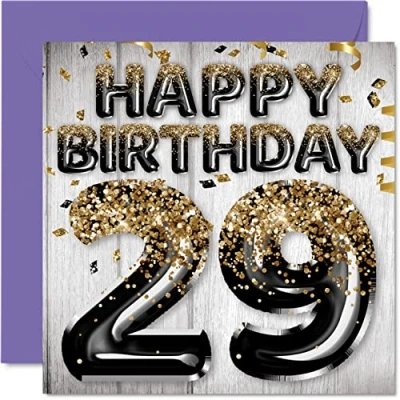 Abbildung von Geburtstagskarte zum 29. Geburtstag für Männer schwarze und goldene Glitzerballons Happy Karten 29 Jahre alten Mann Sohn Bruder Onkel Cousin, 145 mm x Geburtstagskarten Geschenk