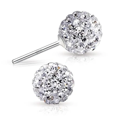 Abbildung von Crystalline Azuria Ohrringe Ohrstecker 925 Sterling Silber Weiß Kristalle Discokugel 8 mm für Damen