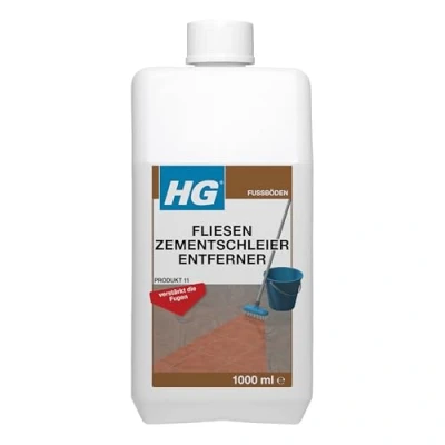 Abbildung von HG Fliesen Zementschleier Entferner, für und Steinplatten aller Art sowie nicht kalkhaltige Natursteinsorten geeignet, verstärkt die Fugen 1000 ml