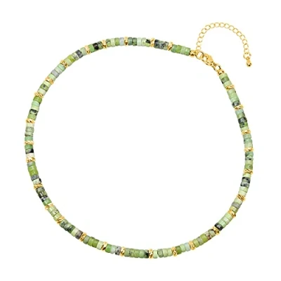 Abbildung von COAI Geschenkideen Damen Heishi Surfer Halskette Boho Bohemian Choker aus Australischem Jade 18k Vergoldete Kette