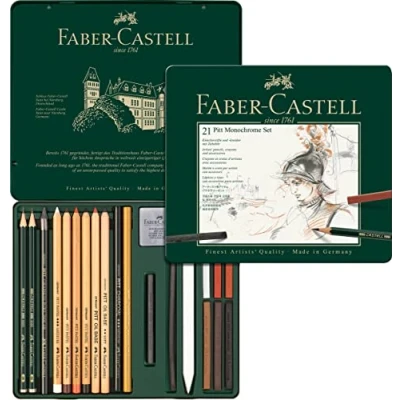 Abbildung von Faber Castell 112976 Pitt Monochrome Set im Metalletui, medium, 21 teilig