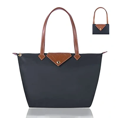 Abbildung von BOJLY Handtasche Damen Groß, Schultertaschen, Shopper Schultertasche,Wasserdichte Umhängetasche,Faltbare Dunkelgrau Für Leisure Travel Büro Schule Einkauf