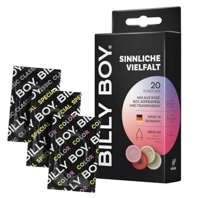 Abbildung von BILLY BOY Kondome Sinnliche Vielfalt 20er Kondommix in breiter Passform 56mm mit sanften Farben und genoppten Kondomen (1x20 Stück)