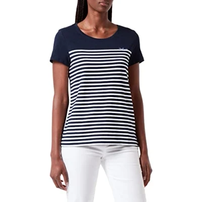 Abbildung von TOM TAILOR Denim Damen T Shirt mit Streifen 1030477, 29133 White Blue Stripe, XS