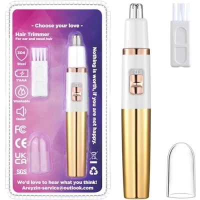 Abbildung von Nasenhaartrimmer Frauen, Damen Schmerzloser Ohr und für Augenbrauen Gesicht Haarschneider Nasenhaarschneider Professionell Wasserdicht, Rose Gold