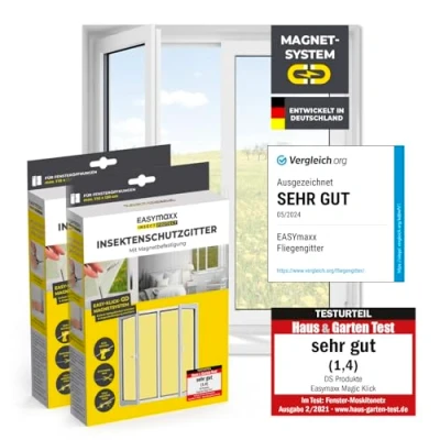 Abbildung von EASYmaxx Insect Protect Fliegengitter Fenster mit Magnetbefestigung zuschneidbares Moskitonetz Insektenschutz bis 110 x 130 cm Mückenschutz Magnet leichte Montage [2 Stück]