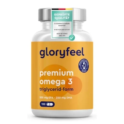 Abbildung von Premium Omega 3 Triglycerid Form (4 fache Stärke) Höchster EPA/DHA Gehalt: 75% Nachhaltiger Fischfang Laborgeprüfte Fischöl Kapseln, aufwendig aufgereinigt in Deutschland hergestellt