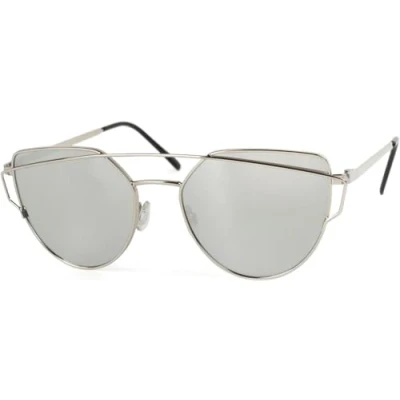 Abbildung von styleBREAKER Sonnenbrille mit Katzenaugen Cat Eye Gläsern und Doppelrahmen Bügel, Federscharnier, Damen 09020069, Farbe:Gestell Silber/Glas Silber verspiegelt