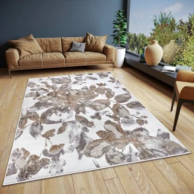 Abbildung von Hanse Home Floral Teppich Wohnzimmer Kurzflor Wohnzimmerteppich im Blumen Muster, Florales Design Läufer für Schlafzimmer, Esszimmer, Wohnzimmer, Flur, Küche Weiß Grau Braun, 120x170cm