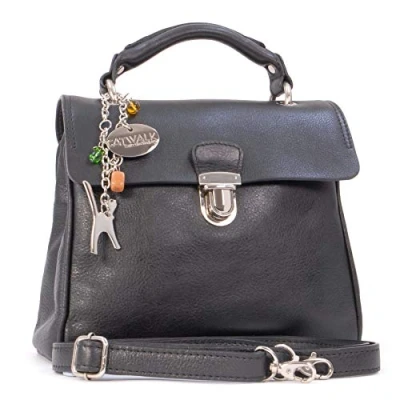 Abbildung von Catwalk Collection Handbags Damen Leder Umhängetasche Crossbody Bag/Handtasche Mittelgroß Verstellbarer Abnehmbarer Gurt PANDORA Schwarz