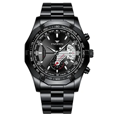 Abbildung von JewelryWe Herrenuhr Edelstahl Quarz Analog Armbanduhr 30M Wasserdicht Business Causual Uhr mit Datum Kalender und Leuchtend Zeiger Vatertagsgeschenk, Schwarz