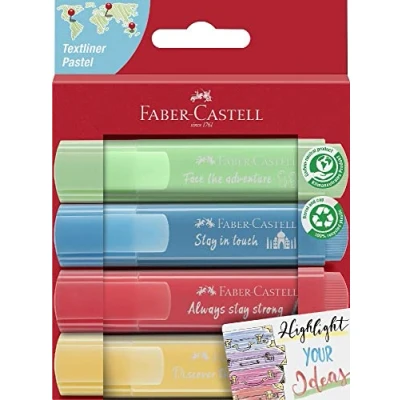 Abbildung von FABER CASTELL 254625 Textmarker Set TL 46, 4er Etui, Pastell Farben, mit langlebiger Keilspitze, Strichbreite 1 5 mm