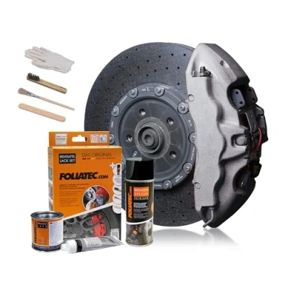 Abbildung von Foliatec Bremssattel Lack Set, Hitzebeständig, Komplettsatz für 4 Bremssättel, Stratos Silber Metallic, 7 teiliges Set