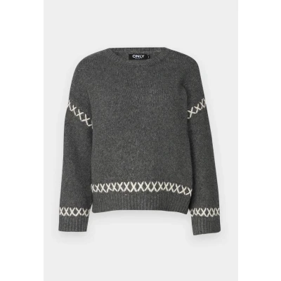 Abbildung von ONLY Onlamanda LIFE Oneck Detail Strickpullover, Damen, Größe: Large, Light grey