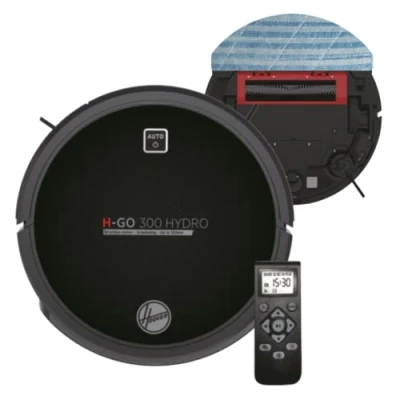 Abbildung von Hoover H GO 300 HYDRO Saugroboter mit Wischfunktion für alle Böden &amp; Teppich Roboter Staubsauger 5 Programmen, 120 Min. Laufzeit, Hindernis Sensor und Absturzsicherung Saug Wischroboter