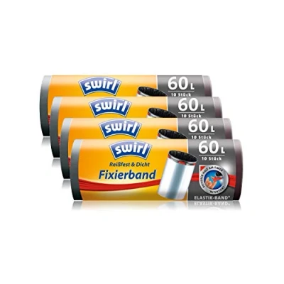 Abbildung von Swirl Fixierband Müllbeutel, 60 Liter, 4 Rollen mit je 10 Beuteln, Anthrazit