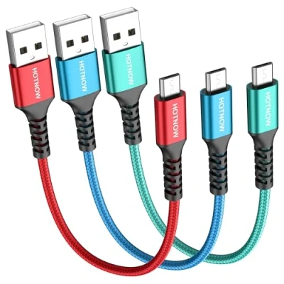 Abbildung von HOTNOW Kurzes Micro USB Kabel 30cm 3 Stück, 0,3 m Android Ladekabel Nylon geflochten Schnellladekabel für Samsung Galaxy S7 S6 Rand S5, Hinweis 5, PS4, Power Bank
