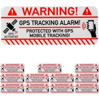 Abbildung von Aufkleber Set &quot;GPS TRACKING ALARM!&quot;, 12 Stück, 7,5 x 3 cm, selbstklebende Folie, außenklebend, Warnhinweis Sticker Innen und Außenbereich, Diebstahl Schutz Klebesticker, Hinweissticker alarmgesichert