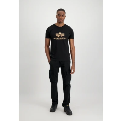 Abbildung von Alpha Industries Basic Print Tshirt print, Herren, Größe: Small, Black gold