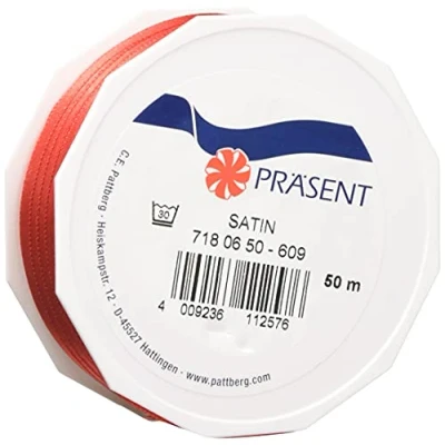 Abbildung von PRÄSENT C.E. Pattberg Satin rot, 50 m Satinband zum Einpacken von Geschenken, 6 mm Breite, Geschenkband Dekorieren &amp; Basteln, Dekoband, Anlass
