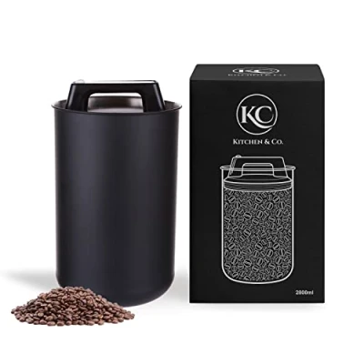 Abbildung von Kaffeedose luftdicht für 1 kg Kaffeebohnen mit Vakuumdeckel (Behälter Kaffee, Tee, Edelstahl Dose zur Aufbewahrung Aromaverschluss, Vorratsdose 1000 g Kaffee) Schwarz Matt (2800 ml)