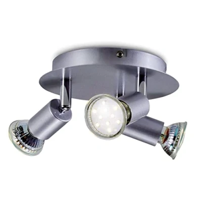 Abbildung von B.K.Licht LED Deckenlampe schwenkbar, warmweiße Lichtfarbe, GU10 Fassung, Deckenleuchte, Lampe, Wohnzimmerlampe, Schlafzimmerlampe, Küchenlampe, Deckenstrahler, 16x8,2 cm, Titanfarbig