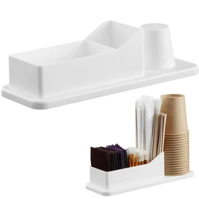 Abbildung von Navaris Kaffee Organizer Set 24,4 x 8,7 6,8cm Aufbewahrungsbox Kaffeezubehör Zubehör Box für z. B. Becher Zucker Milch Kaffeesahne Kapseln Weiß