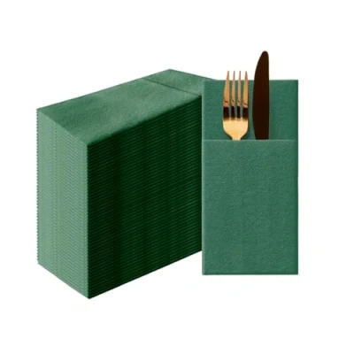 Abbildung von PAW Airlaid Pocket Servietten (39 x 40 cm) I 50 Stück Einfarbig Stoffähnlich Elegante Tischdekoration HoReCa Zu Anlässen wie Hochzeiten, Feiern, Weihnachten Unicolor: Dunkelgrün
