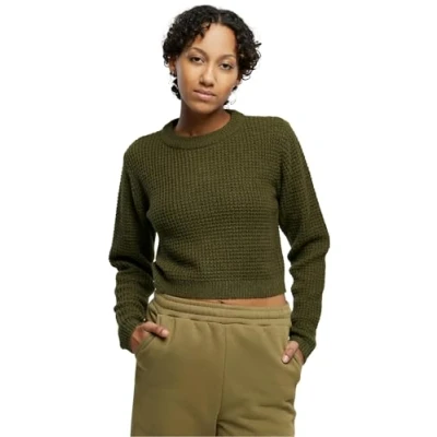 Abbildung von Urban Classics Short Waffle Strickpullover, Damen, Größe: Small, Summerolive