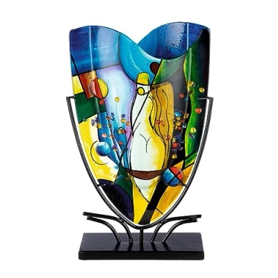 Abbildung von GILDE Glas art Deko Vase aus auf Metallfuß Wohnzimmer Geschenke für Frauen Geburtstag Weihnachten Mehrfarbig Höhe 47 cm