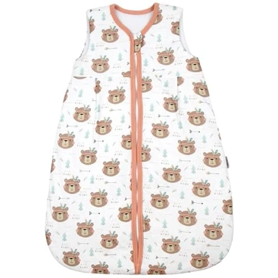Abbildung von TupTam Schlafsack Baby 2.5 TOG Atmungsaktiver Ganzjahresschlafsack für Kinder, OEKO TEX zertifiziert, Farbe: Bärchen mit Federschmuck Braun Petrol Lachs, Größe: 92 98