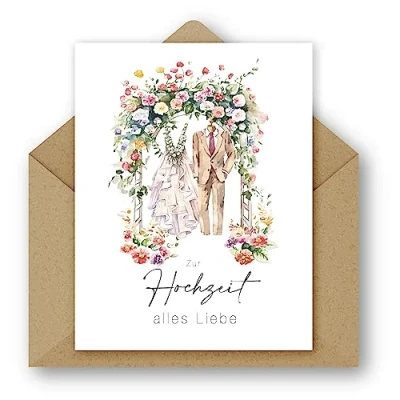 Abbildung von Pusteblume Grusskarten 2 x Hochzeitskarte mit Hochzeitskleidung und Blumen auf der Vorderseite im Aquarellstil gemalt Karte Hochzeit (2 Stück)