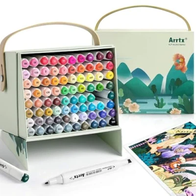 Abbildung von Arrtx Marker Stift mit 80 Farben, ALP Doppeltipps Graffiti pen Tragebox für Entwürfe, Zeichnen, Skizzieren, Architektur, Anime, Kalligraphieren und Illustration