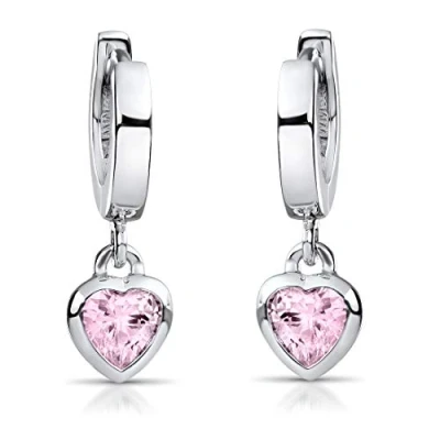 Abbildung von Materia Kinder Ohrringe Silber 925 Mädchen Creolen mit Zirkonia Herz Rosa 18x2mm SO 389