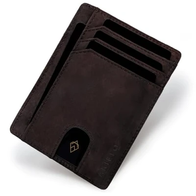 Abbildung von AKIELO Kartenetui mit RFID Schutz und Geschenkbox Minimalistisch Herren Geldbörse Ultradünne Wallet (Bravo Dunkle Mokka Ausgabe)