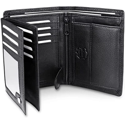 Abbildung von Frentree® Herren Geldbörse aus Nappa Leder mit RFID Schutz, 15 Kartenfächer, Hochformat Portemonnaie, Schwarz
