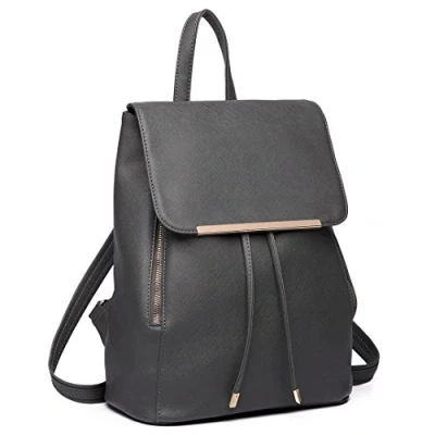 Abbildung von Miss Lulu Rucksack Damen Klein Wasserdicht Cityrucksack Backpack Women Modern PU Leder für Reisen Arbeit Schule (Grau)