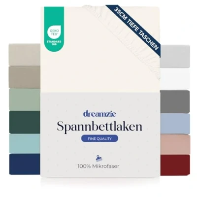 Abbildung von Dreamzie Spannbettlaken 90x190cm 35 cm Tiefe Tasche 100% Mikrofaser Bettlaken Elfenbein, Schadstoffgeprüft(Oeko TEX), mit Gummizug