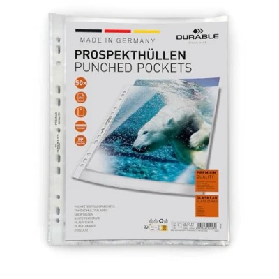 Abbildung von Durable Prospekthüllen (DIN A4 Premium, 0,08mm) Made in Germany, 50 Stück, glasklar, 267719