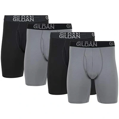 Abbildung von Gildan Herren Cotton Stretch Boxer Brief, Multipack Retroshorts, Grauer Flanell/schwarzer Ruß (4er Pack, langes Bein), X Large